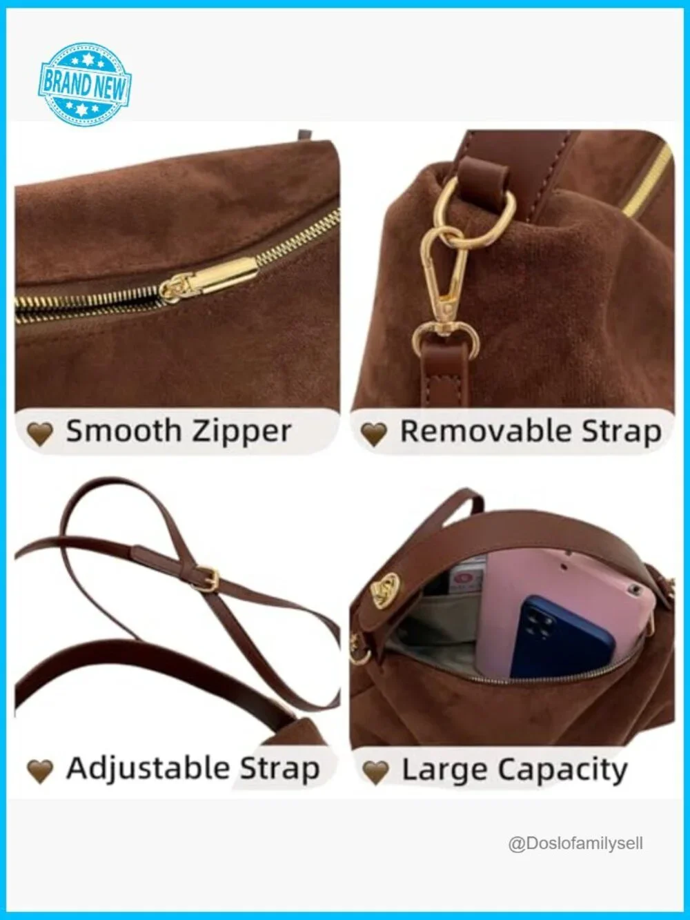 Faux Suede Hobo Bag Tote Shoulder Crossbody Work Office Bag Purse Vintage